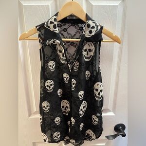 Suzy Shier Sheer Black and White Skull Blouse